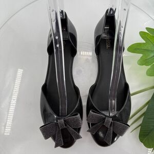 Mellisa Ballet Flats Womens Size 8 Black Jelly Bow Slip On D'orsay Shoes